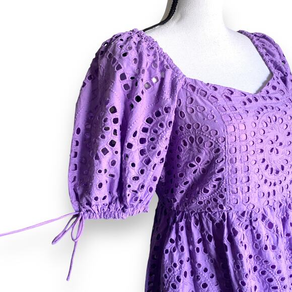 English Factory Scallop Edge Mini Dress Sz S Lavender Purple Puffy Sleeves NWT - Picture 11 of 16